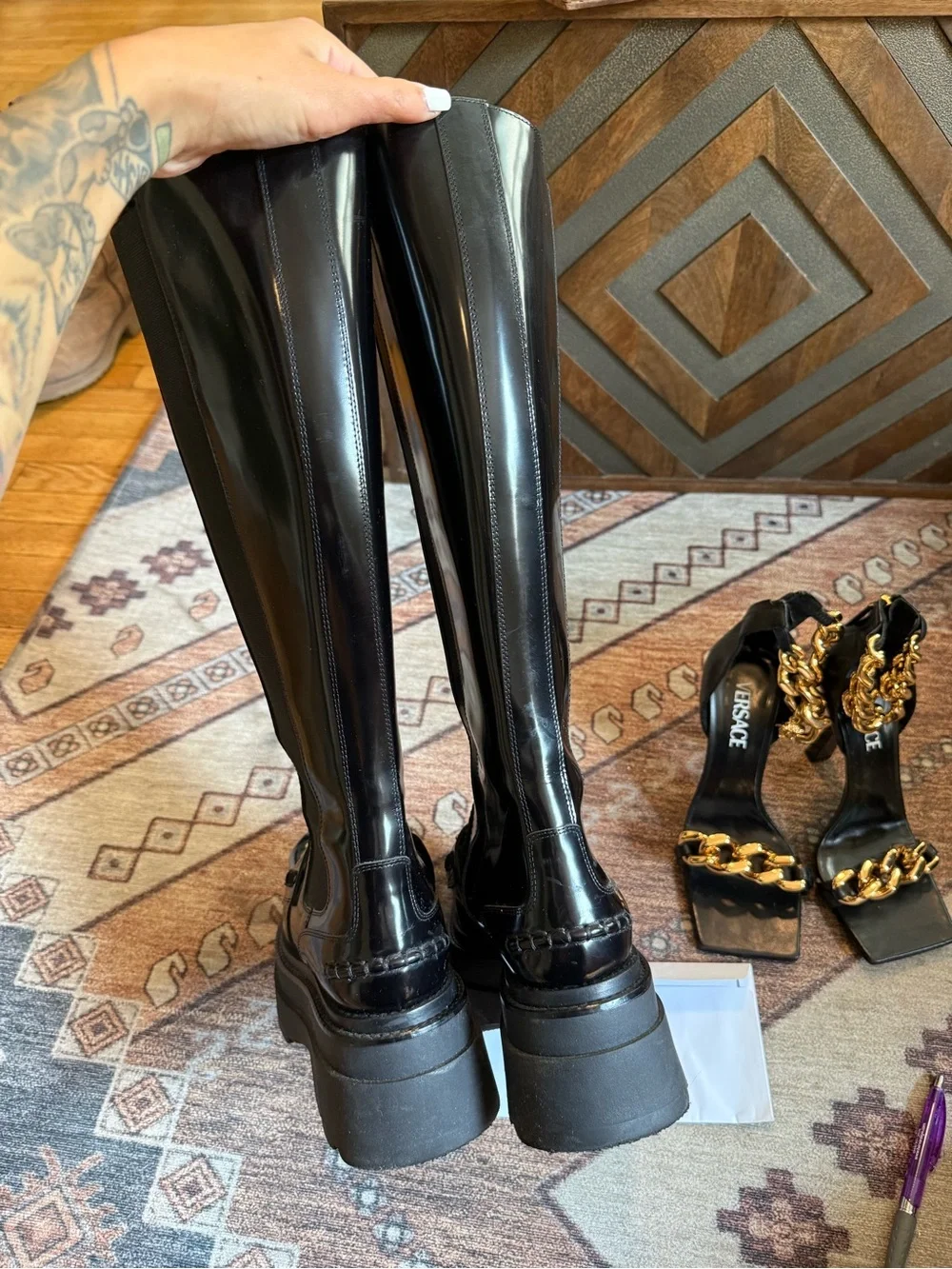 Alexander Wang Carter  Black Patent Over-the-Knee Platform Boots